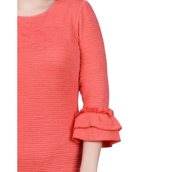 NWT Ny Collection Petite Textured Knit Dress with 3/4 Sleeves Coral Pink PM - Picture 4 of 8